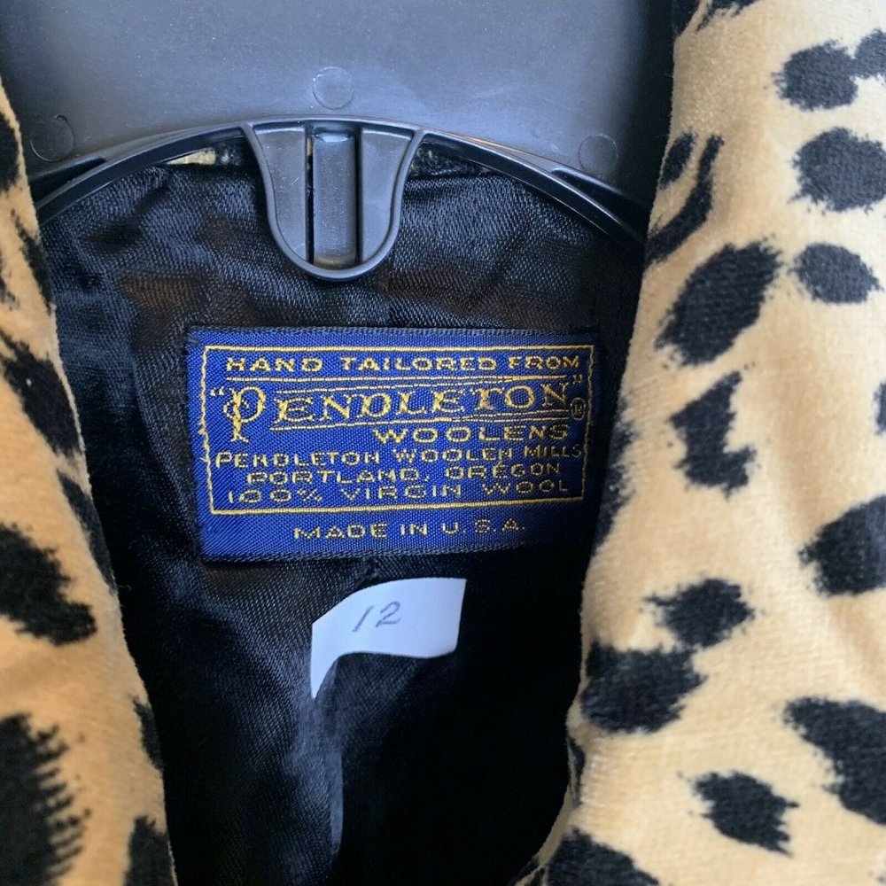 Vintage Pendleton Women 12 Black/Cheetah Virgin Wool Blazer Jacket Lagenlook - Picture 5 of 10